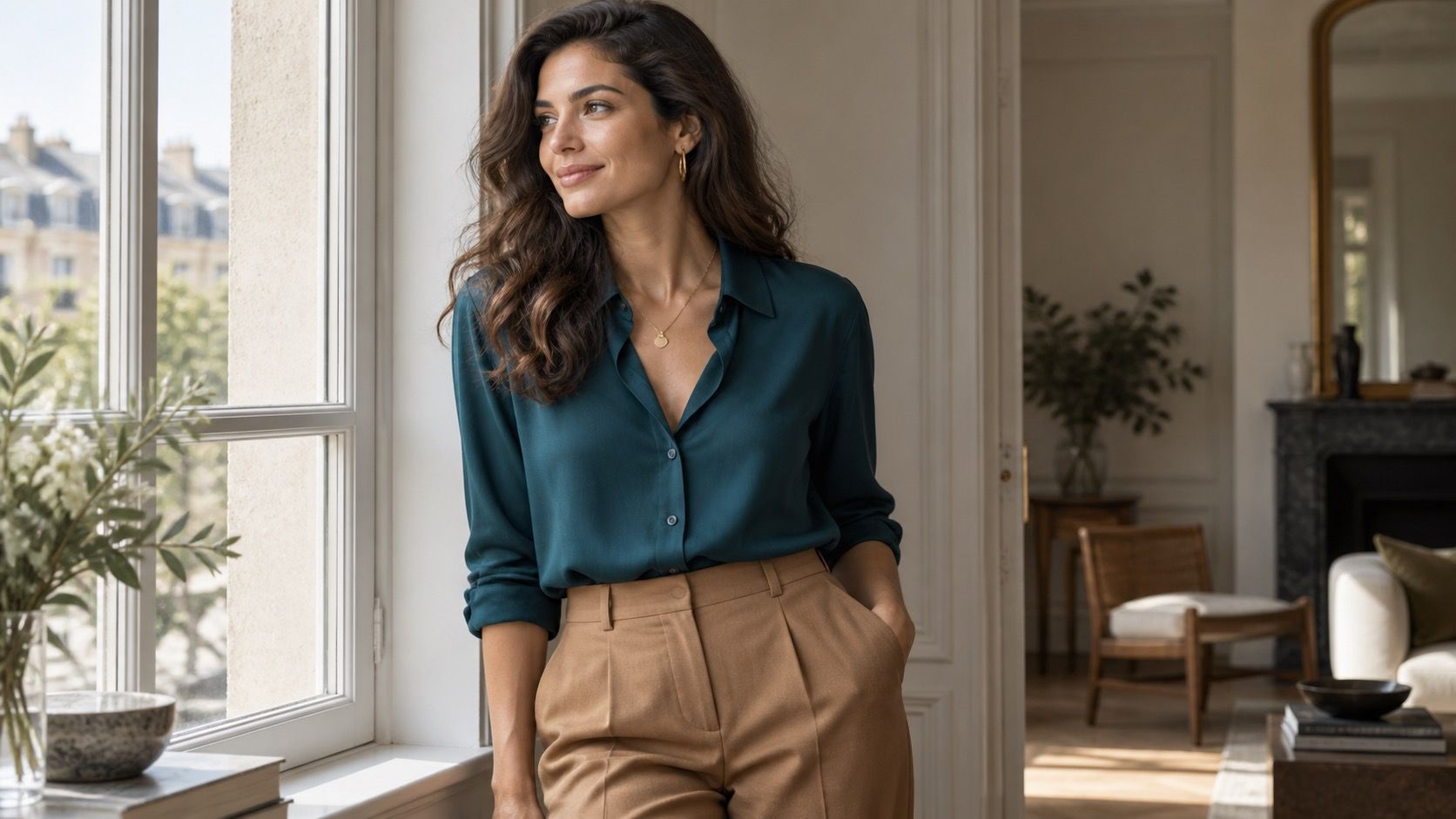 Balanced outfit colors for olive skin